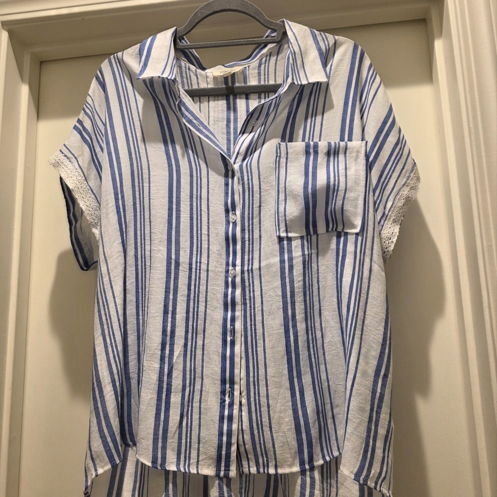 Casual Blue Striped Women's Blouse